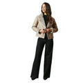 Taupe - Side - Principles Womens-Ladies Faux Fur Collar Biker Jacket