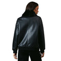 Black - Back - Principles Womens-Ladies Leather Faux Fur Collar Bomber Jacket