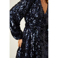 Navy - Side - Dorothy Perkins Womens-Ladies Sequins Wrap Mini Dress