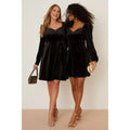 Black - Pack Shot - Dorothy Perkins Womens-Ladies Velvet Sweetheart Mini Dress