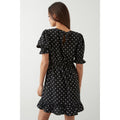 Monochrome - Back - Dorothy Perkins Womens-Ladies Spotted Ruffle Hem Petite Mini Dress