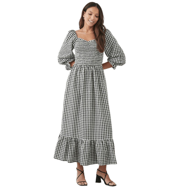 Dorothy Perkins Womens Ladies Gingham Shirred Tall Midi Dress Discounts on great Brands