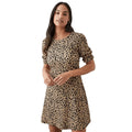 Black-Brown - Front - Dorothy Perkins Womens-Ladies Leopard Print Short-Sleeved Mini Dress