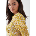 Yellow - Side - Dorothy Perkins Womens-Ladies Ditsy Print Shirred Cuff Petite Midi Dress