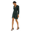 Green - Side - Dorothy Perkins Womens-Ladies Sequin Velvet Wrap Long-Sleeved Mini Dress