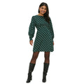 Green-White - Front - Dorothy Perkins Womens-Ladies Spotted Shirred Cuff Mini Dress