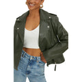 Green - Side - Dorothy Perkins Womens-Ladies Leather Cropped Boxy Jacket