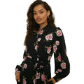 Black - Side - Dorothy Perkins Womens-Ladies Floral Waist Tie Petite Midi Shirt Dress