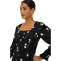 Black-White - Side - Dorothy Perkins Womens-Ladies Floral Shirred Cuff Long-Sleeved Top