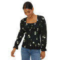 Black-White - Front - Dorothy Perkins Womens-Ladies Floral Shirred Cuff Long-Sleeved Top