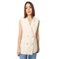 Stone - Front - Dorothy Perkins Womens-Ladies Linen Double-Breasted Sleeveless Blazer