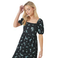 Black-Blue - Side - Dorothy Perkins Womens-Ladies Floral Square Neck Petite Midi Dress