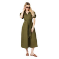 Khaki Green - Front - Dorothy Perkins Womens-Ladies Button-Down Puff Sleeve Midi Dress