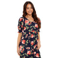 Navy - Side - Dorothy Perkins Womens-Ladies Floral Tiered Petite Midi Dress