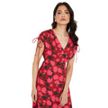 Red - Pack Shot - Dorothy Perkins Womens-Ladies Roses V Neck Ruched Midi Dress