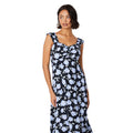 Black-Blue - Side - Dorothy Perkins Womens-Ladies Floral Ruched Front Sleeveless Midi Dress