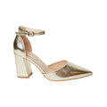 Gold - Back - Dorothy Perkins Womens-Ladies Blanche Pointed Ankle Strap High Block Heel Court Shoes