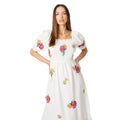 Ivory - Side - Dorothy Perkins Womens-Ladies Embroidered Poplin Shirred Midi Dress