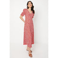 Red - Front - Dorothy Perkins Womens-Ladies Ditsy Print V Neck Short-Sleeved Midi Dress