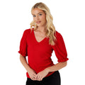 Red - Side - Dorothy Perkins Womens-Ladies V Neck Short-Sleeved Top