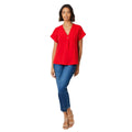 Red - Side - Dorothy Perkins Womens-Ladies Button Front Roll Sleeve Blouse