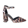 Black-Brown - Back - Faith Womens-Ladies Crystabel Leopard Pointed High Block Heel Court Shoes