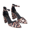 Black-Brown - Front - Faith Womens-Ladies Crystabel Leopard Pointed High Block Heel Court Shoes