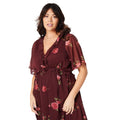 Maroon - Side - Dorothy Perkins Womens-Ladies Floral Chiffon Frill Plus Midi Dress