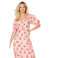 Pink - Side - Dorothy Perkins Womens-Ladies Floral Puff Sleeve Midi Dress