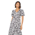 Ivory - Side - Dorothy Perkins Womens-Ladies Abstract V Neck Puff Sleeve Midi Dress