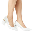 White - Side - Dorothy Perkins Womens-Ladies Baden Metallic Detail Medium Block Heel Court Shoes