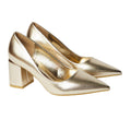 Gold - Front - Dorothy Perkins Womens-Ladies Baden Metallic Detail Medium Block Heel Court Shoes