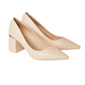 Beige - Front - Dorothy Perkins Womens-Ladies Baden Metallic Detail Medium Block Heel Court Shoes