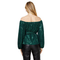 Green - Back - Dorothy Perkins Womens-Ladies Sequin Bardot Long-Sleeved Blouse