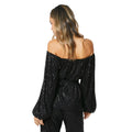 Black - Back - Dorothy Perkins Womens-Ladies Sequin Bardot Long-Sleeved Blouse