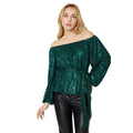 Green - Front - Dorothy Perkins Womens-Ladies Sequin Bardot Long-Sleeved Blouse