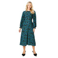 Black-Blue-Green - Front - Dorothy Perkins Womens-Ladies Leopard Print Shirred Cuff Long-Sleeved Midi Dress