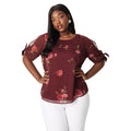 Burgundy - Front - Dorothy Perkins Womens-Ladies Floral Chiffon Plus Tie Sleeves Top