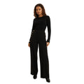 Black - Front - Dorothy Perkins Womens-Ladies Button Petite Wide Leg Trousers