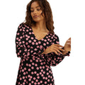 Black-Pink - Side - Dorothy Perkins Womens-Ladies Polka Dot Petite Long-Sleeved Mini Dress