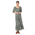 Khaki Green - Front - Dorothy Perkins Womens-Ladies Abstract Tiered Puff Sleeve Midi Dress