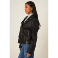 Black - Side - Dorothy Perkins Womens-Ladies Faux Leather Petite Biker Jacket