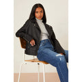 Black - Close up - Dorothy Perkins Womens-Ladies Faux Leather Petite Biker Jacket