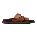 Dark Tan - Side - Base London Mens Ponza Leather Slip-on Sandals