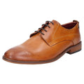 Tan - Front - Base London Mens Script Washed Leather Oxford Shoes