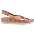 Tan - Back - Hush Puppies Womens-Ladies Elena Leather Wedge Sandal