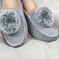 Grey - Close up - Lazy Dogz Womens-Ladies Bessie Suede Slippers