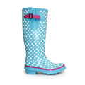 Pale Blue-White-Pink - Back - Lunar Womens-Ladies Polka Dot Wellington Boots