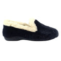 Navy - Back - Lunar Womens-Ladies Shake Faux Fur Trim Slippers