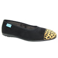 Black - Front - Lunar Womens-Ladies Jessie Leopard Print Slippers